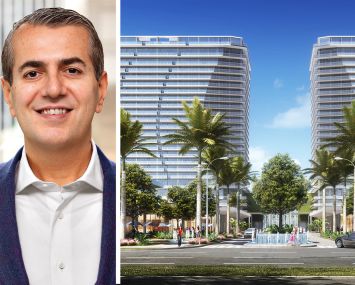 Robert Schwartz of S3 Capital and a rendering of Oasis, planned for Hallandale Beach, Fla.
